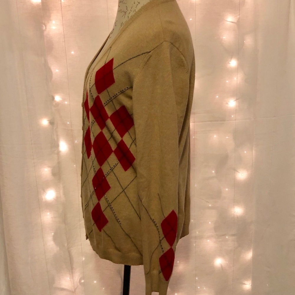 1[Escada] Tan & red hematite beaded cardigan - Picture 7 of 8